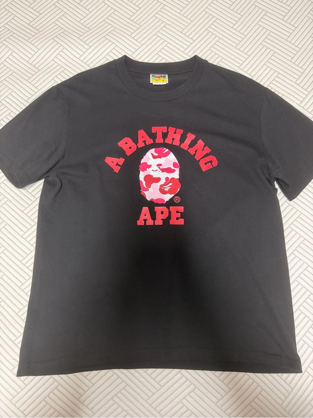 A Bathing Ape Black Short-Sleeve Logo T-Shirt with Red Camo Print